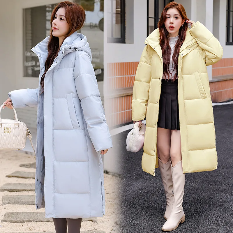 New Winter Hooded Jacket Women Korean Parkas Loose Long Down Cotton Coats Overcoat Female Casual Thick Warm Windproof Outerwear