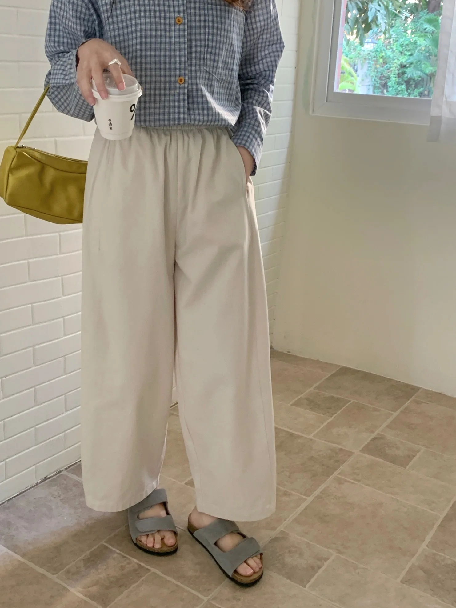 

Японские женские брюки из чистого хлопкового твила с высокой талией, удобные, свободные, на резинке, для весны, в стиле «ленивые брюки» и «брюки для мам»