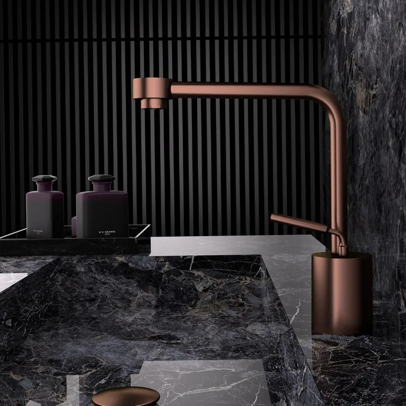 Brushed  Rose Gold Bathroom Faucet Brushed Gold Basin Faucet Brass Hot Cold Sink Faucet Deck Mounted Lavotory Faucet Mixer