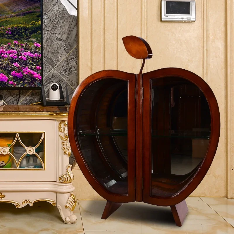 Cider cabinet violin solid wood carving flower glass double door American creative ornament
