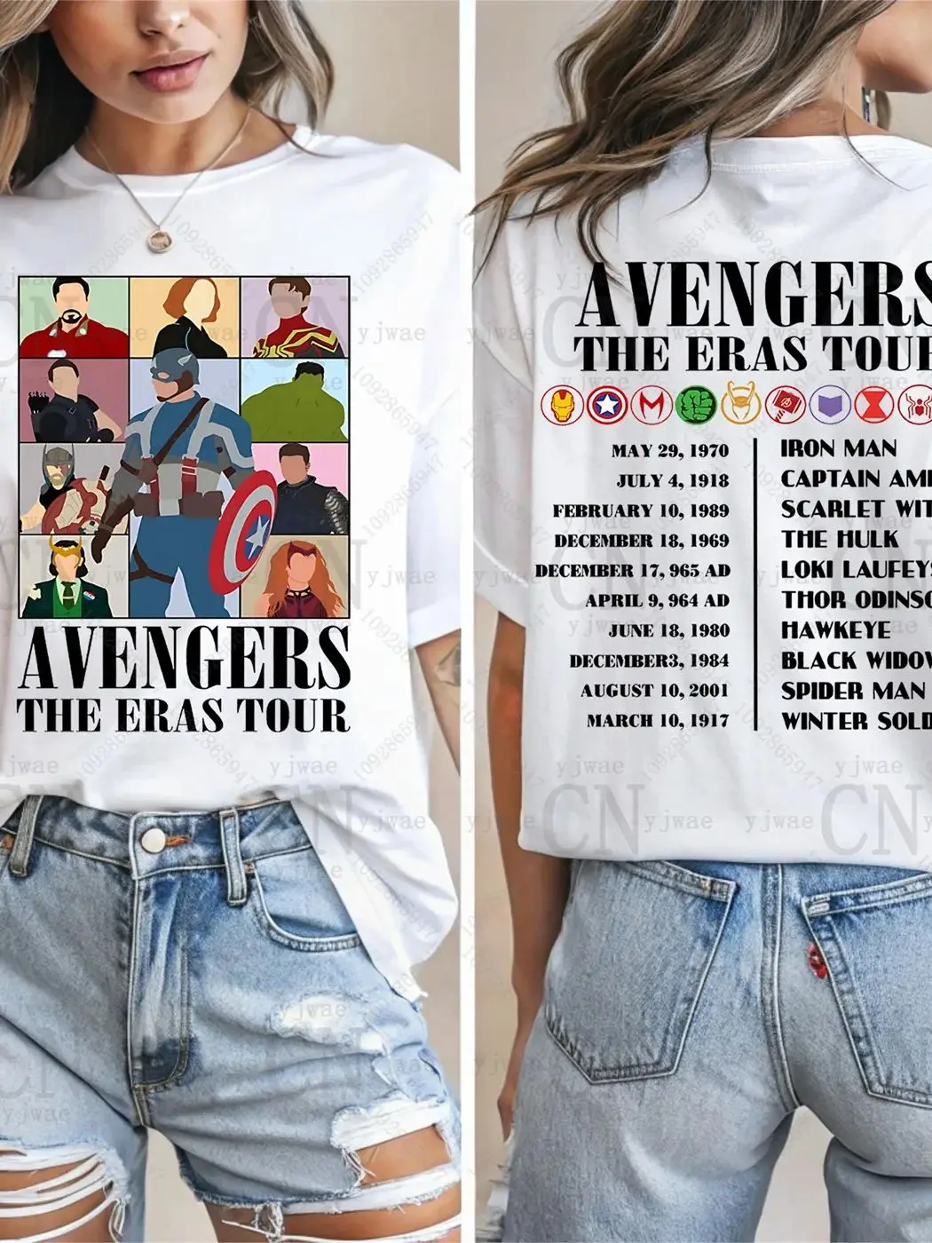 Maglietta The Avengers Era Tour Supereroe Capitan America&Iron Man&Hulk&Spider Man Tee Fan Gift T-shirt casual in cotone da donna estiva