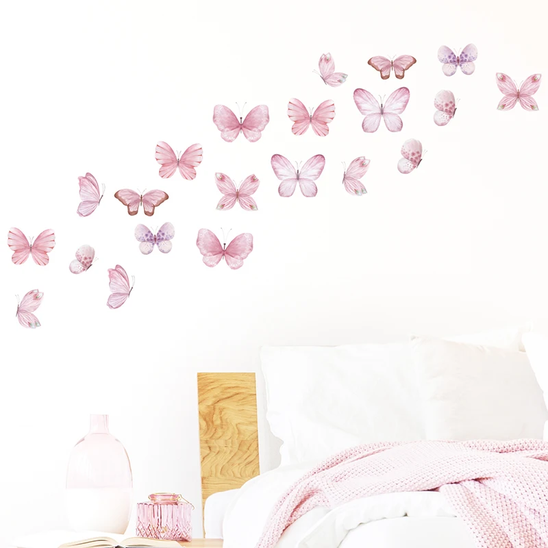 3Pcs Cartoon Pink Butterfly Wall Stickers for Kids Room Bedroom Nursery Home Decoration Wall Decals