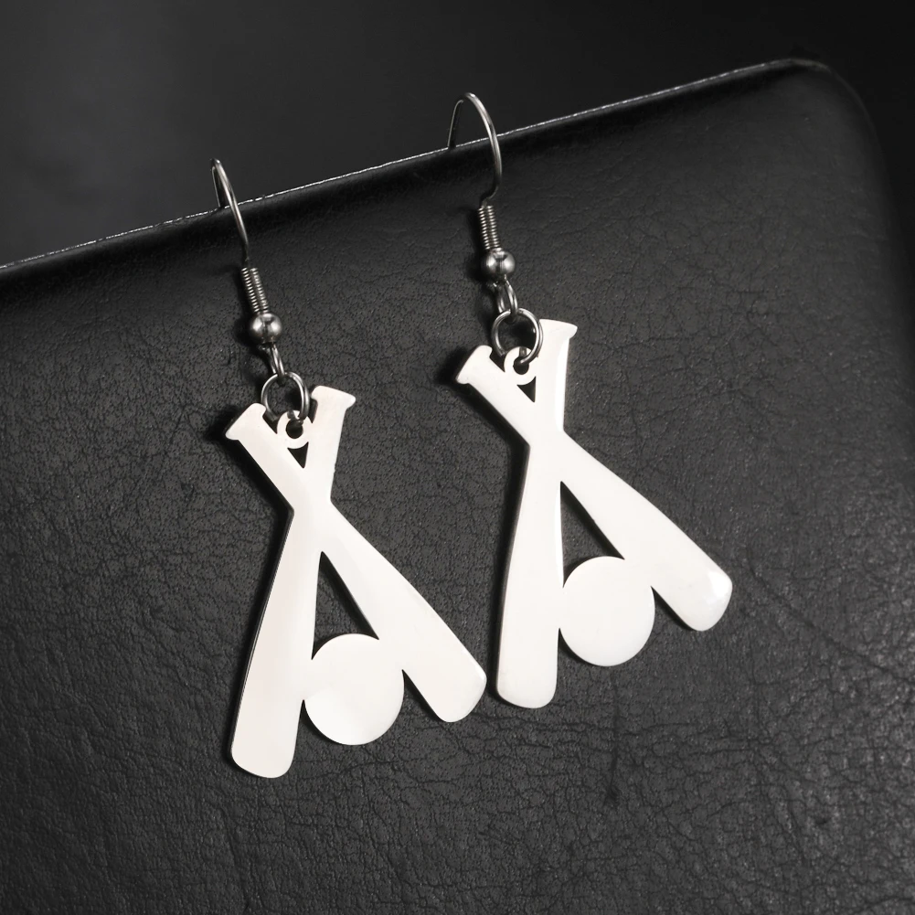 Cross Bat Baseball Earring Cool Girl Stainless Steel Minimalist Charm Party Jewelry Gift New Products in 2023 Silver Color