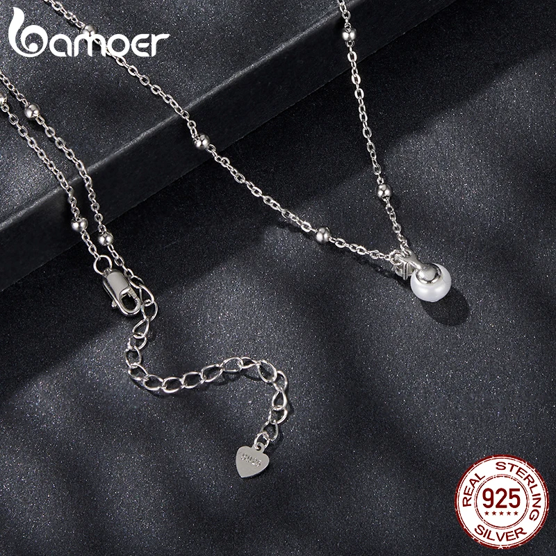 BAMOER Shiny Moissanite Pearl Pendant Necklace For Women Wedding Party 925 Sterling Silver with White Gold Plating Jewelry - Image 4
