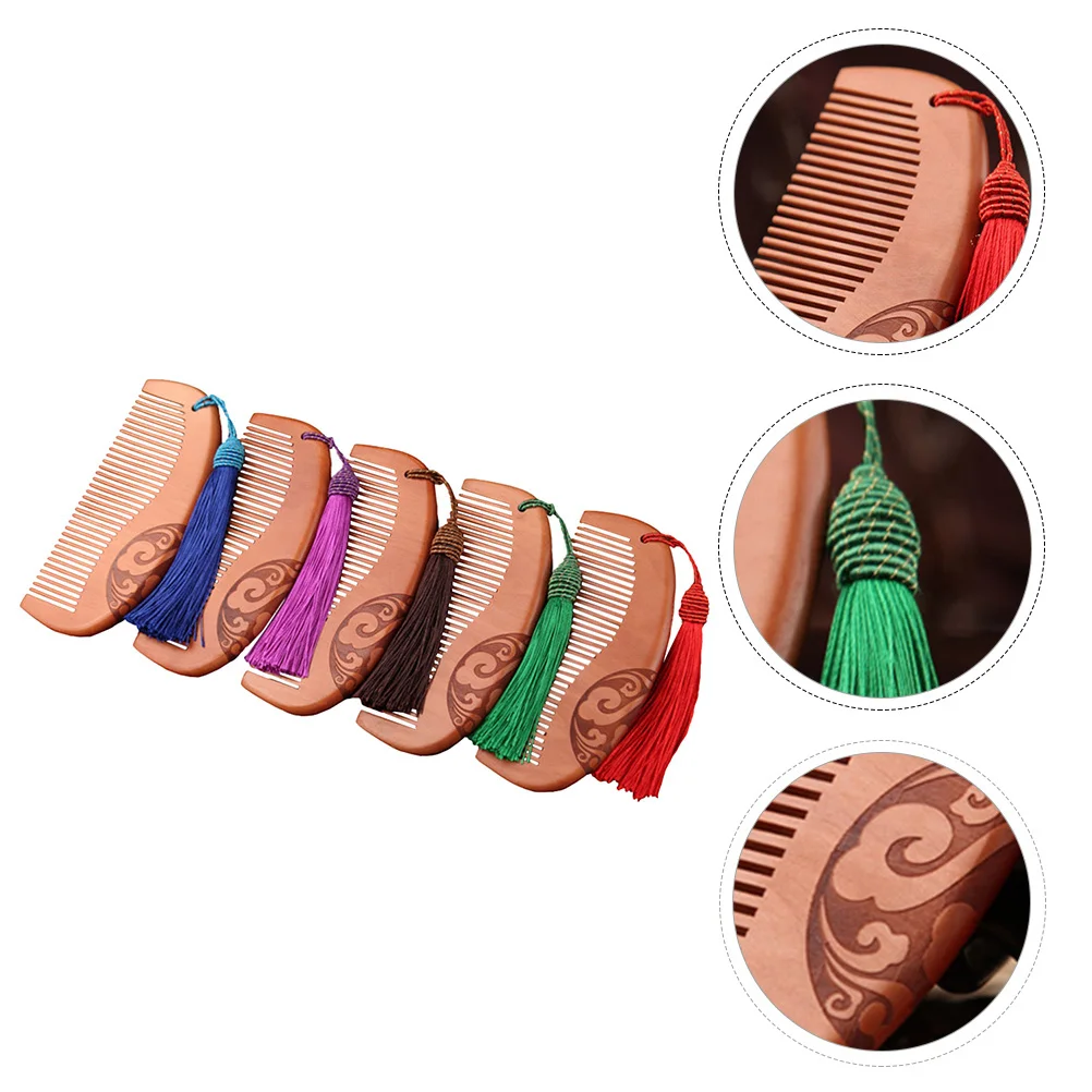 

5Pcs Tassel Hair Combs Wood Sculptural Auspicious Clouds Design Hair Care Smooth Detangler Massage Scalp Styling