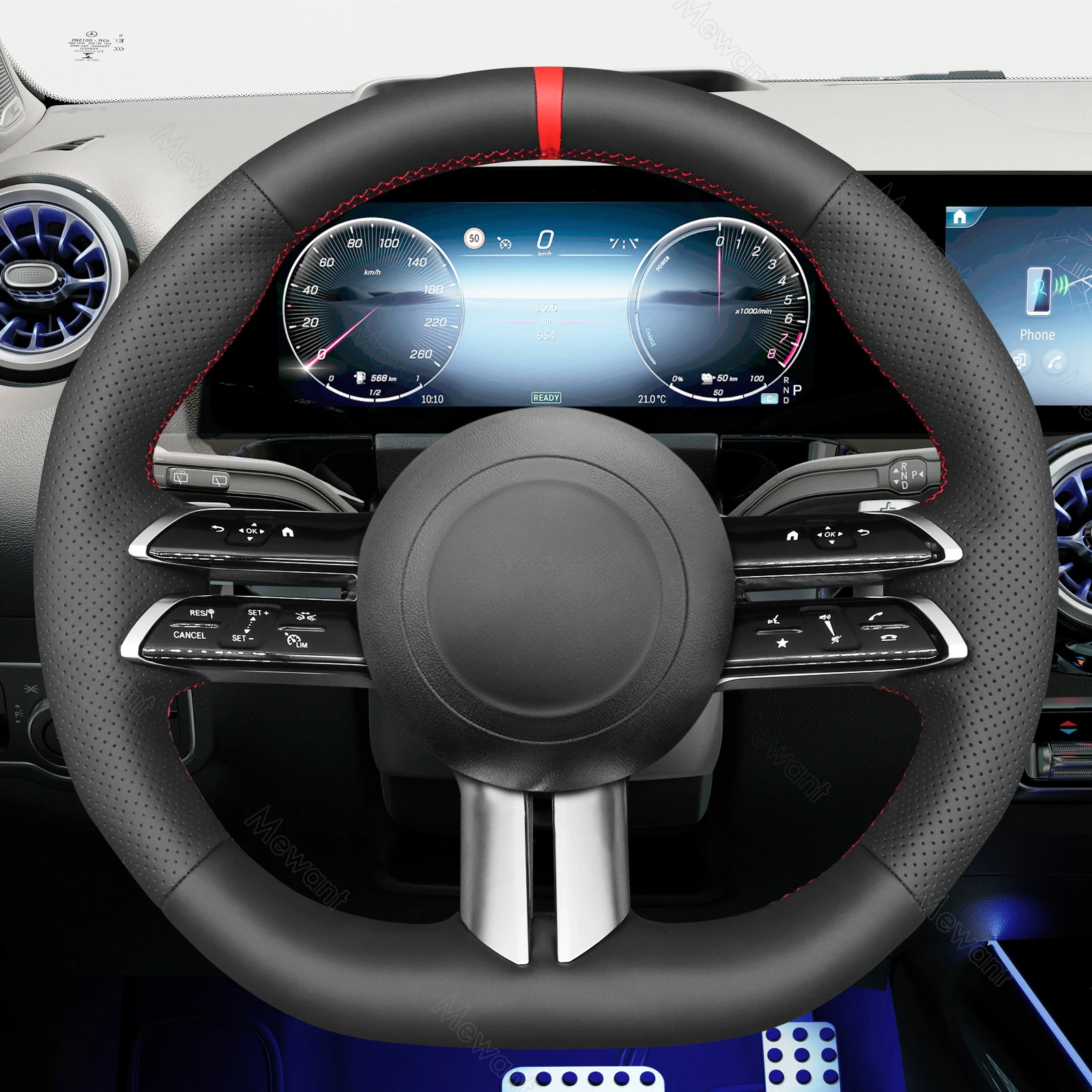 غطاء عجلة القيادة من الجلد الاصطناعي الأسود القابل للتخصيص من Mewant لسيارة Mercedes-Benz AMG C CLA CLE CLS E EQB EQS GLA GLB GLC GLE #3