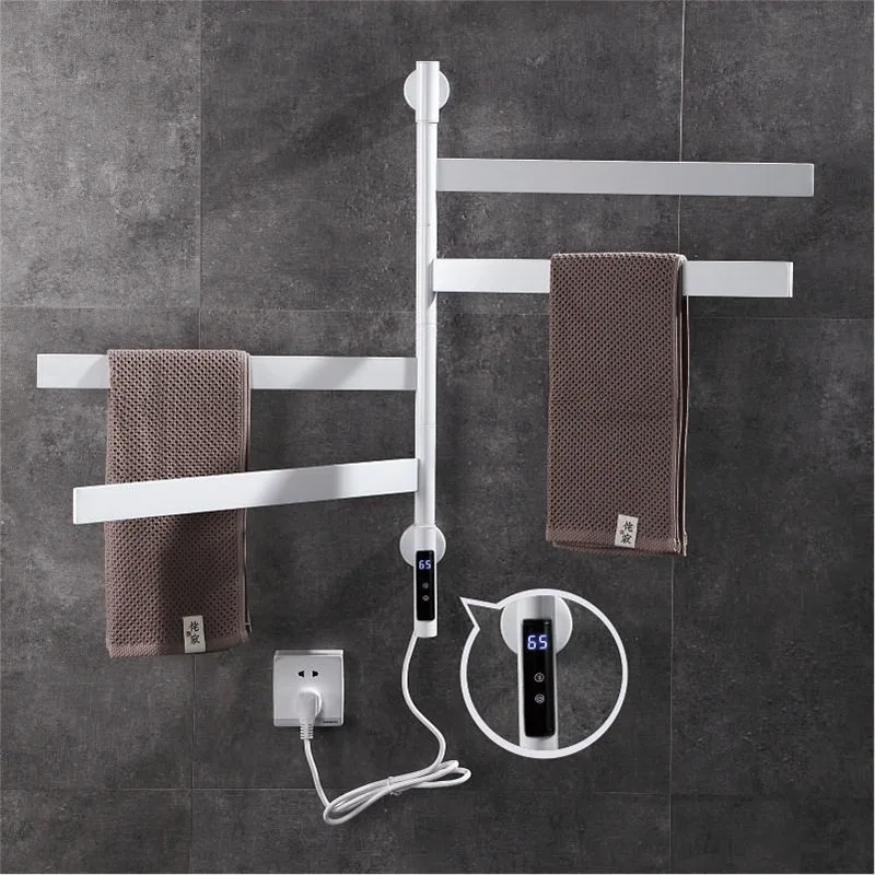Bathroom Electric Heated Towel Rack Built-in Timer Touch Control Rotatable Bars Wall Mounted Towel Towel Dryer Energy-Saving