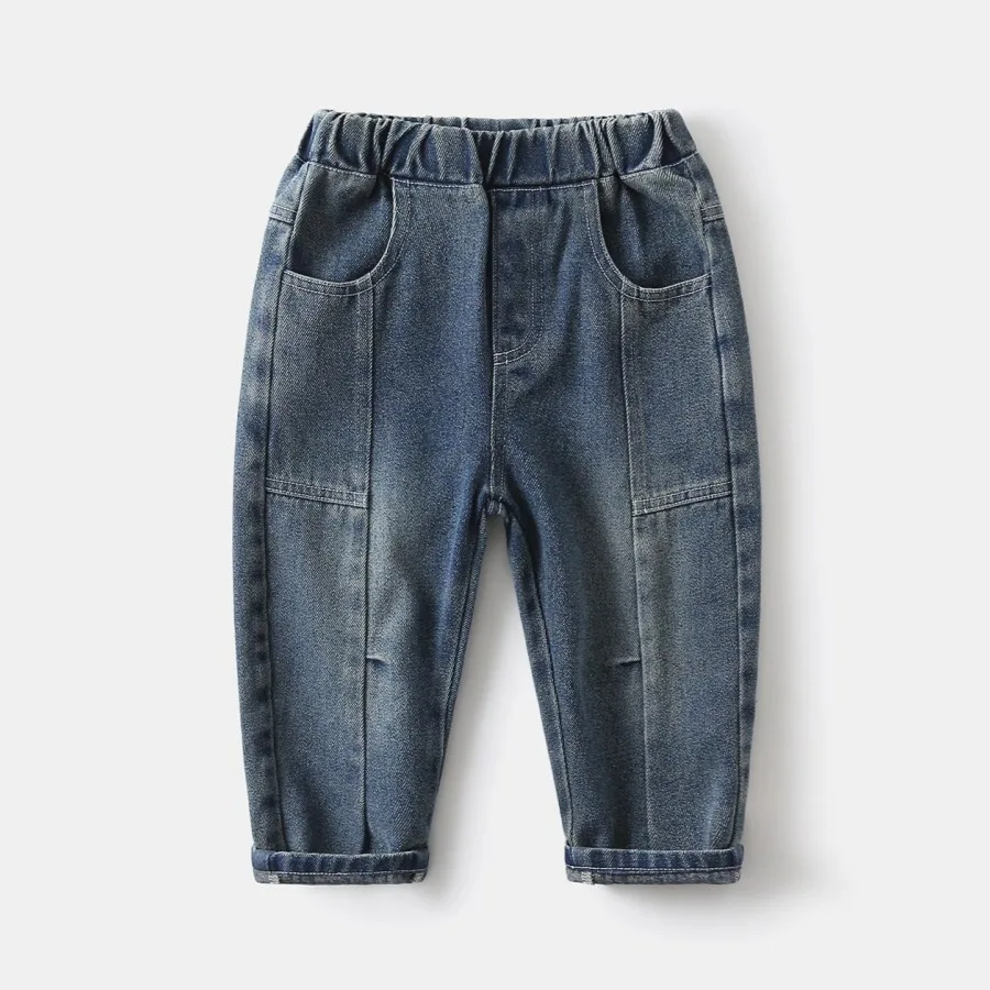 

2026 Spring Toddler Boys Jeans Versatile Solid Color Kids Baby Girls Demin Pant Elastic Waist Newborn Boys Casual Pant