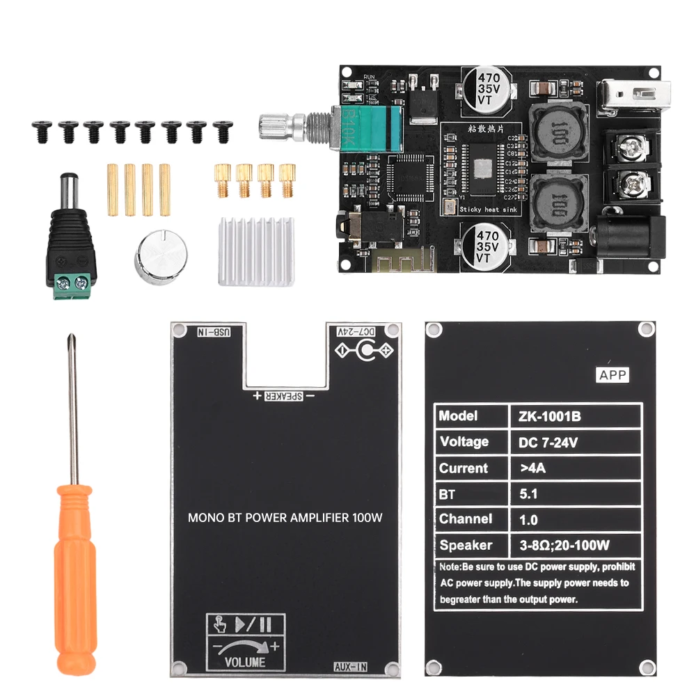 ZK-1001B Mono 100W Bluetooth Audio Amplifier Board TPA3116 TPA3116D2 Sound Amplifier Module Class D AMP Module TWS