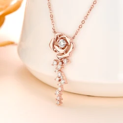 IOGOU Light Luxury Rose Pendant Necklace Real Silver 925 Chain D0.56CT Moissanite Necklace for Women Birthday Valentine Day Gift
