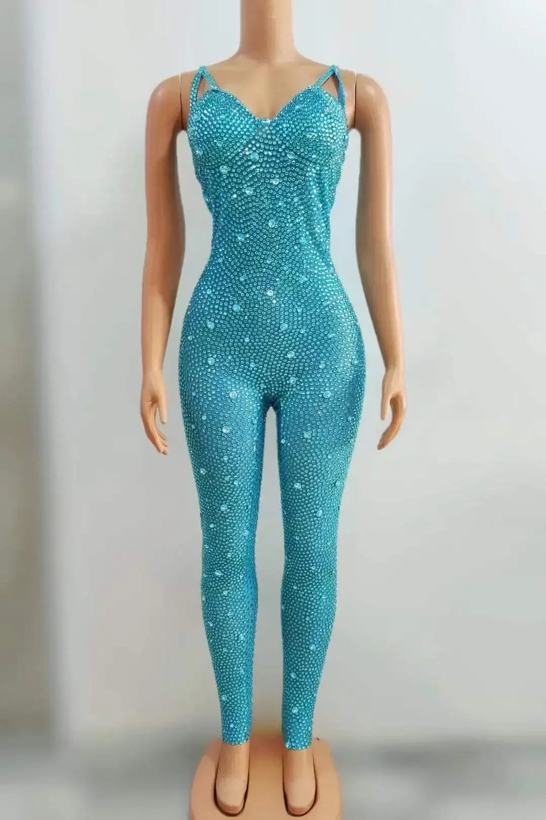 Sling Full Rhinestone Jumpsuits With Gloves For Women Luxury Bodysuits Singer Dancer Charming Glitter Stage Wear Photography