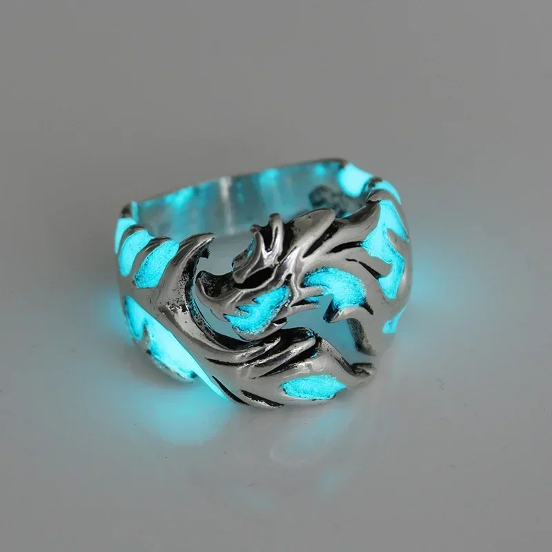 2024 Fashion Luminous Dragon Rings Gothic Adjustable Men Stainless Steel Rings Unique Boys Jewellery Vintage Anillos