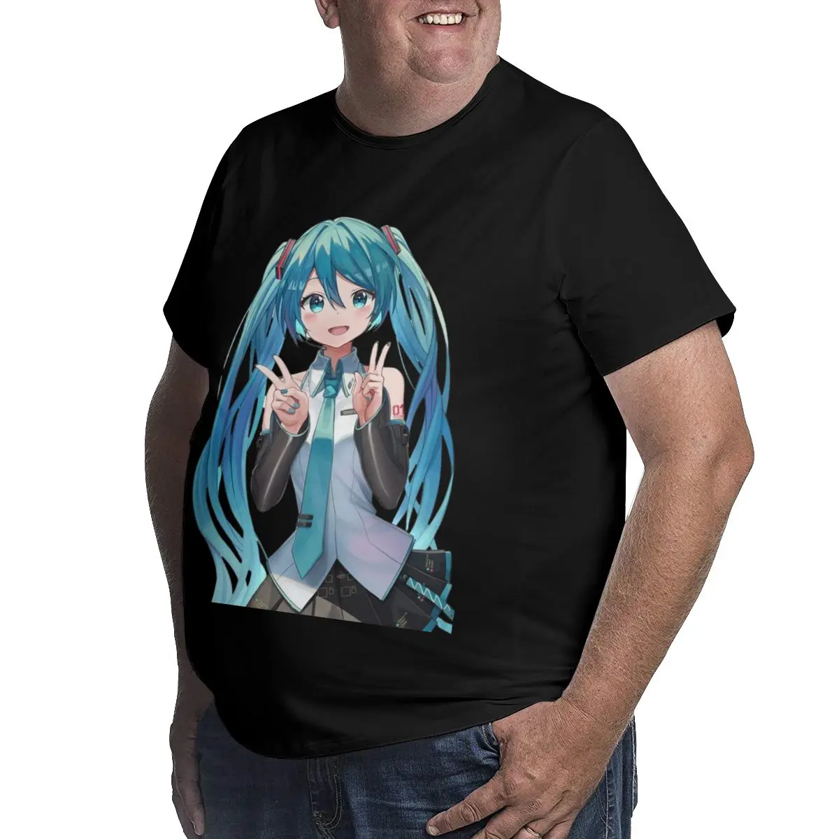 Oversized Men's Short Sleeve T-Shirt Hatsune Miku Comfortable and Stylish Everyday Tee for Summer and Beyond