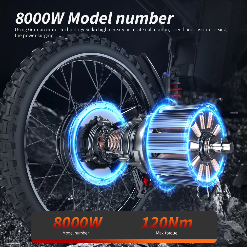 EKXBIKE GTS دراجة نارية كهربائية للبالغين 8000 واط الذروة دراجة ترابية كهربائية للبالغين مع بطارية 72 فولت 30 أمبير