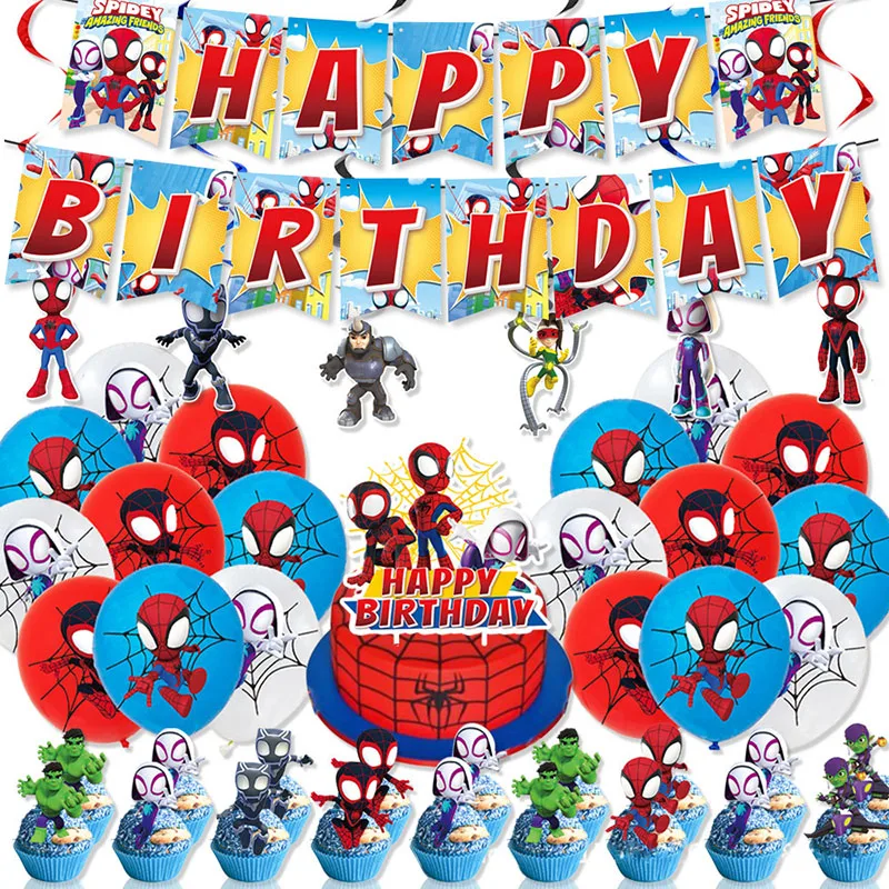 Spiderman New Theme Birthday Party Decoration Spidey And His Amazing Friends Event Supplies For Kid Balloon Disposable Tableware