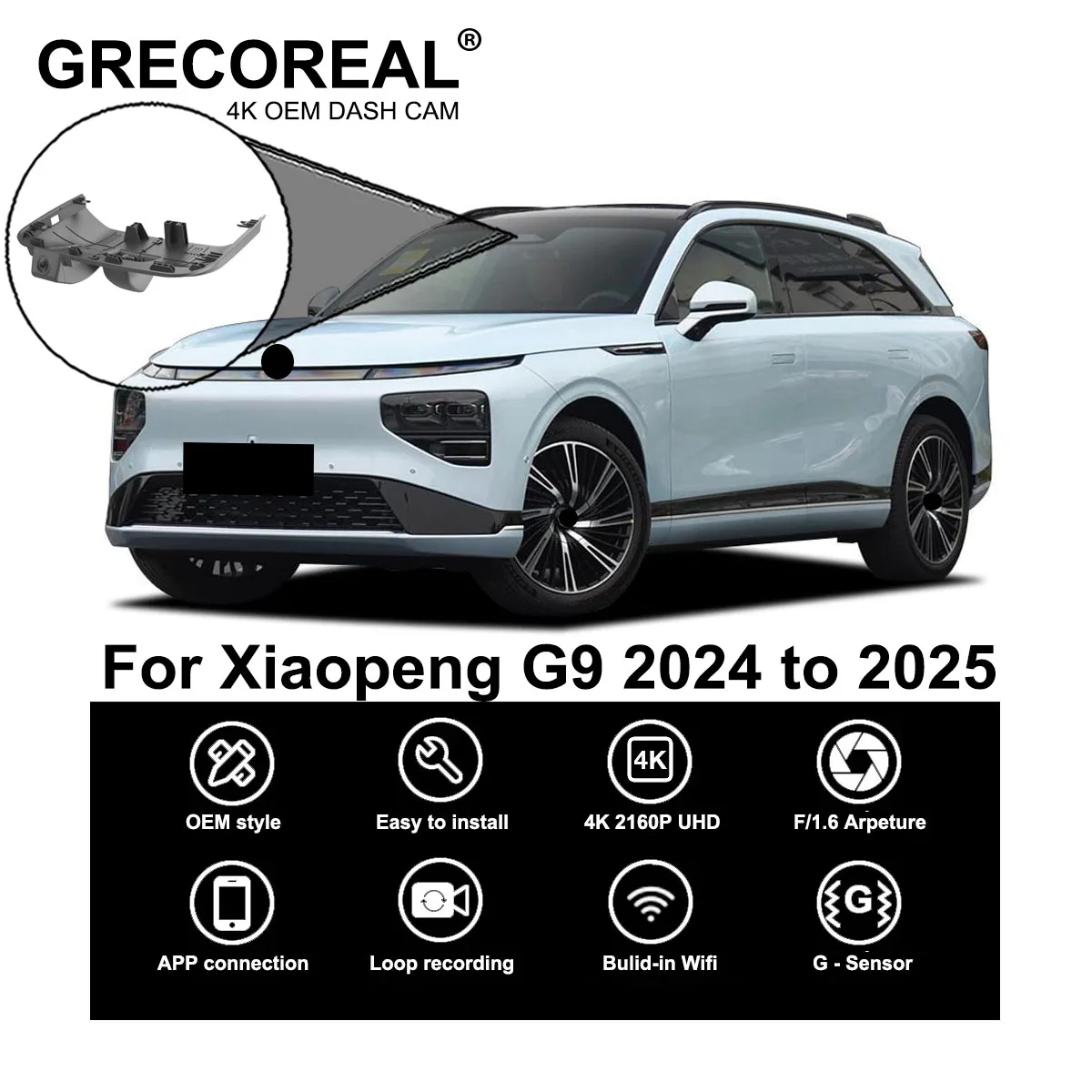 

GRECOREAL 4K Dash Cam Front and Rear 2160P WiFi Car Dual Dashcam APP Control Easy Install Plug Play Compatible with Xpeng G9