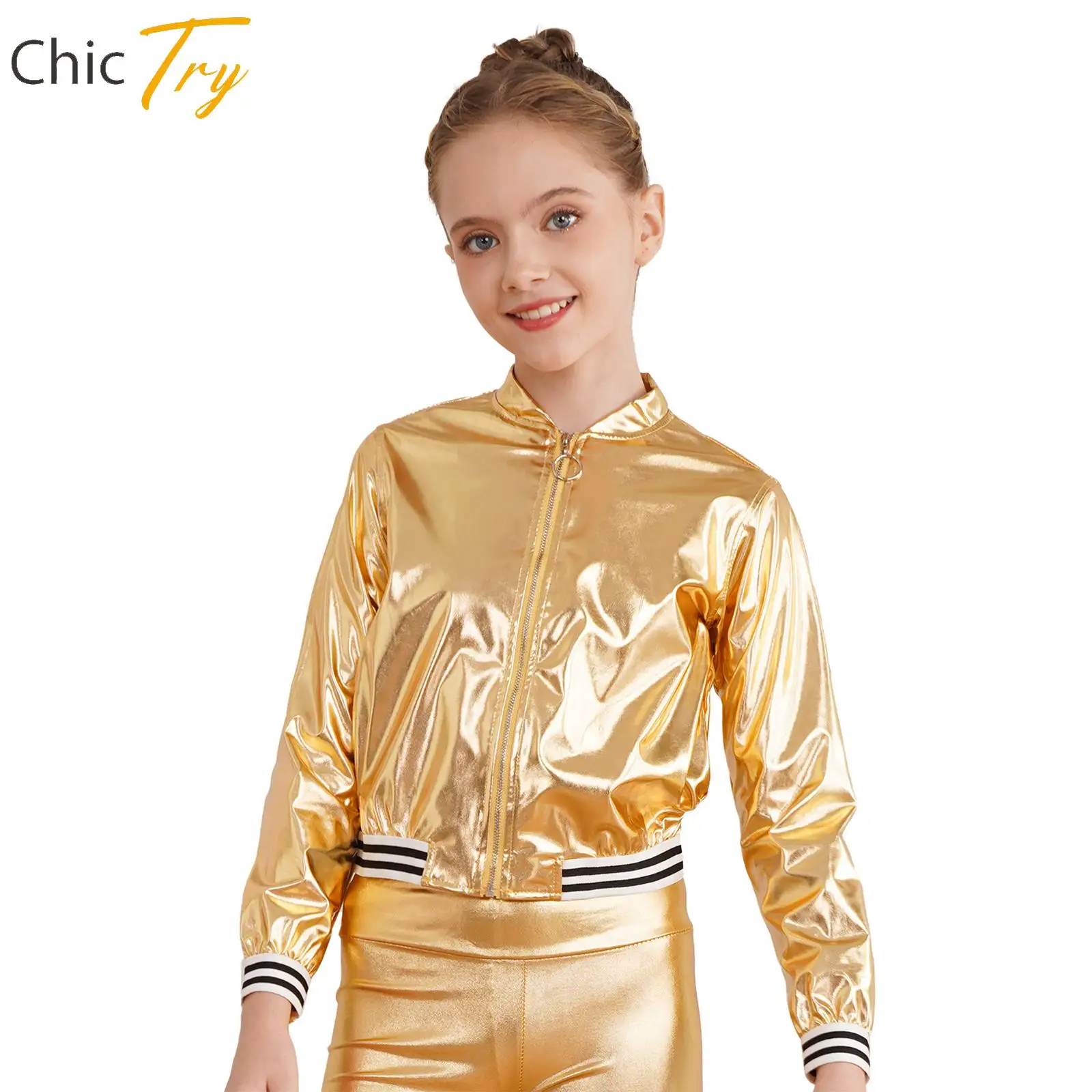 New Modern Street Dance Jackets Long Sleeve Closure Bronzing Cloth Outerwear Outdoor Performance Fashion Costumes for Kids Girls