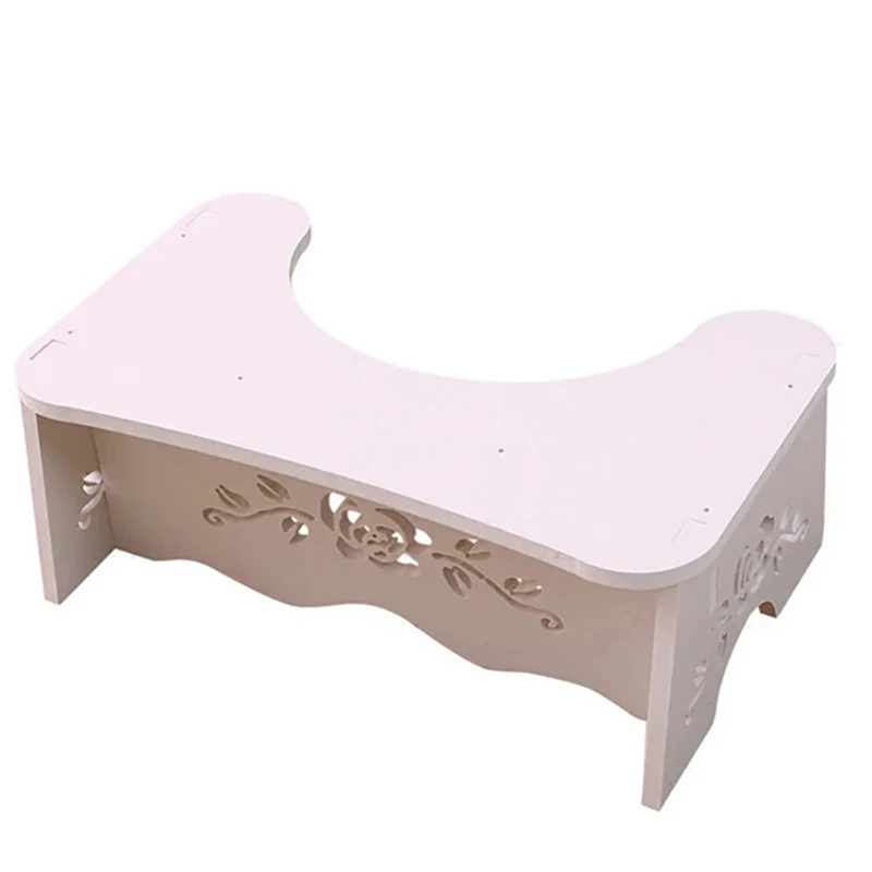 Bathroom Toilet Stool, 17.5cm Height, Wood Plastic Squatting Toilet Stool with Hollow Rose, Deer Pattern, White