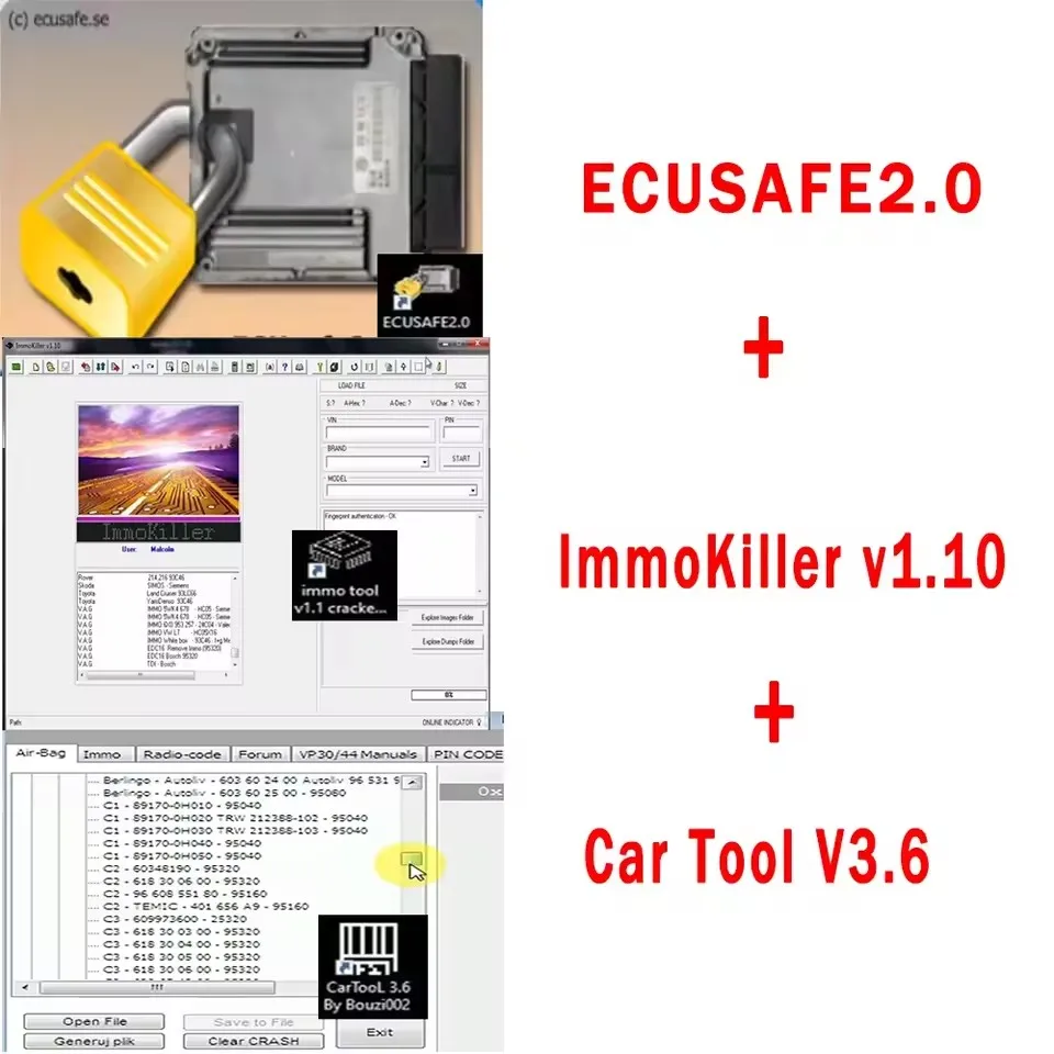 

ECUSafe 2.0 + ImmoKiller v1.1 Software Immo Off Software v1.1 + Car Tool Chip Tool alldata Software 3.6 ECU ECM 2.0 install