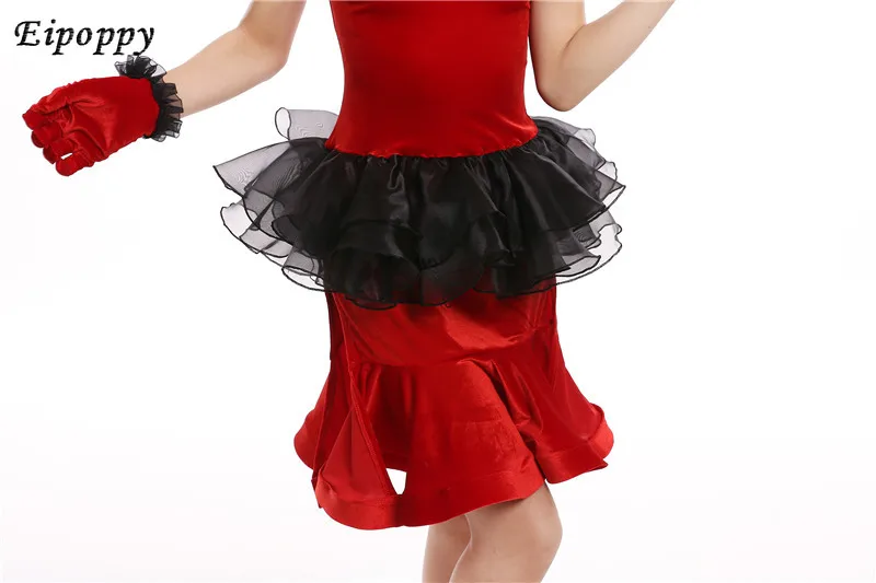 تنورة رقص لاتينية للأطفال ، ملابس ممارسة ، مخمل ذهبي للفتيات ، ملابس رقص من قطعة واحدة