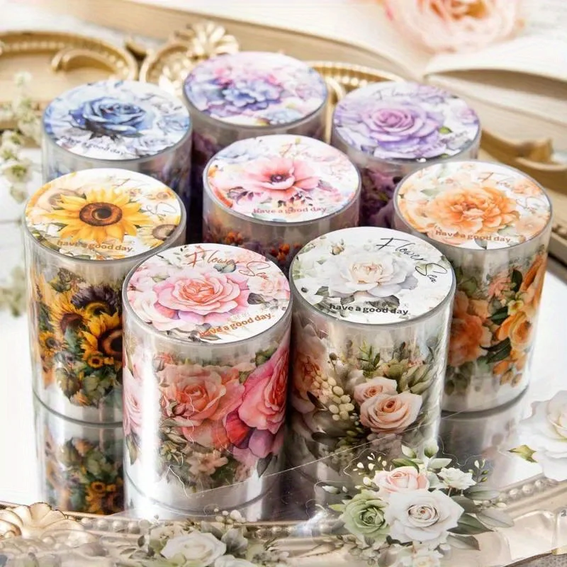 1 Roll PET Washi Tape Flower Garden Series Decorative Tape Set DIY Sticker for Plant and Flower Lovers