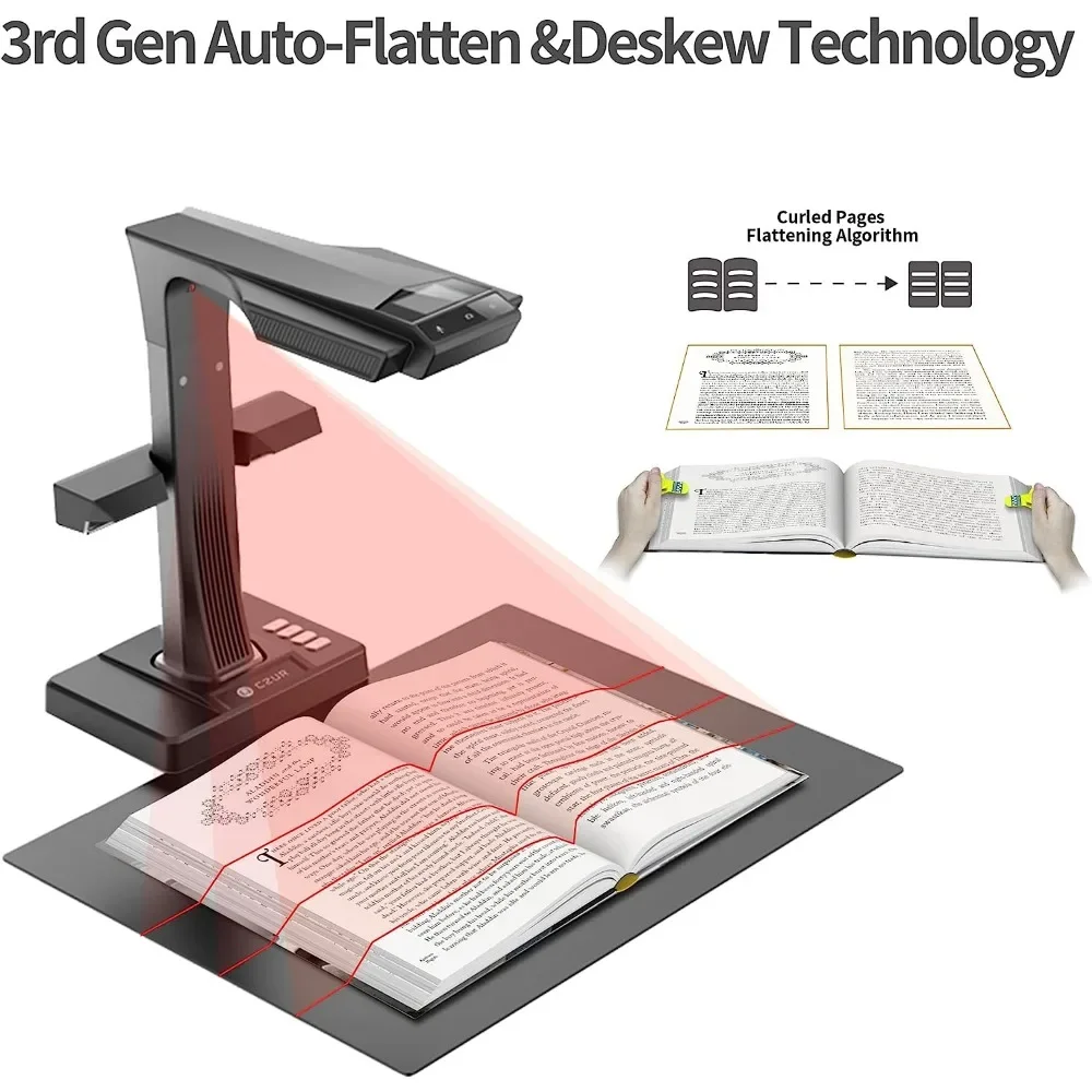 for NEW-CZUR ET24 Pro Professional Book Scanner, 24MP Document Scanner, 3rd Gen Auto-Flatten & Deskew Tech, A3 Document Camera