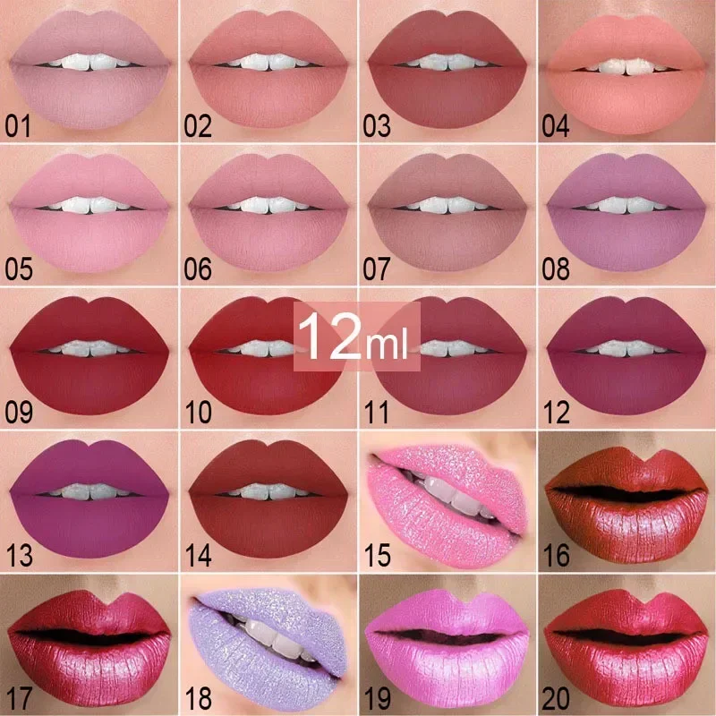 Brillo de labios 20 colores terciopelo mate lápiz labial resistente al agua de larga duración alto pigmento textura suave fácil de colorear maquillaje de larga duración