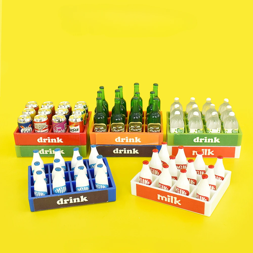 USER-X Mini Supermarket Simulation Beverage Soda Tray Wine Bottle Set Doll House Decoration Model Miniature Food