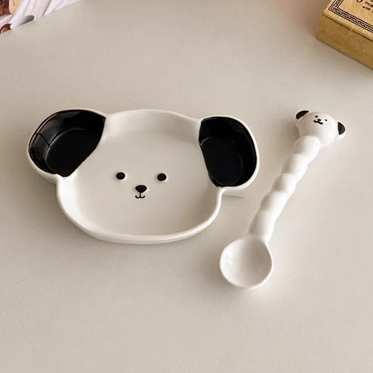 Cute ins wind puppy plate household tableware fruit salad cake ceramic plate dim sum plate breakfast tray