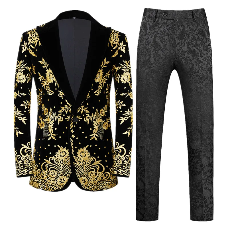 

Classic Men Embroidered Blazers Jacket and Pant 2023 New Men's Business Social Wedding Party Dress Suits