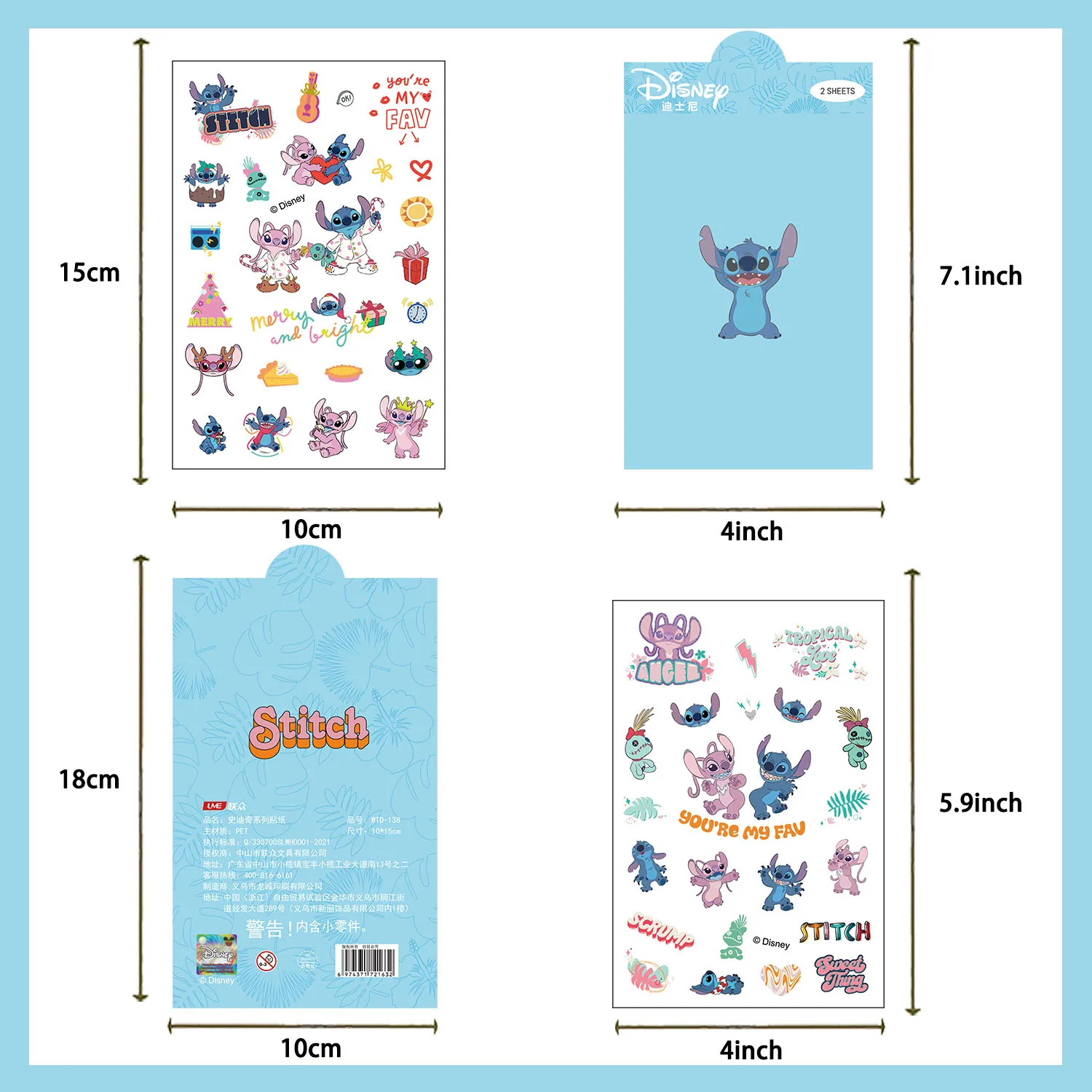 2PCS Lilo Stitchโปร่งใสสติกเกอร์สัตว์เลี้ยงDisney DIYไดอารี่แล็ปท็อปสเก็ตบอร์ดGraffiti Decalsสนุกของเล่นคลาสสิก