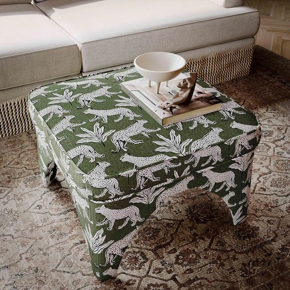 Olive Green Ottoman-Upholstered Accent ootrest, Textured aric Pou Stool or Living Room, edroom or Entryway ating
