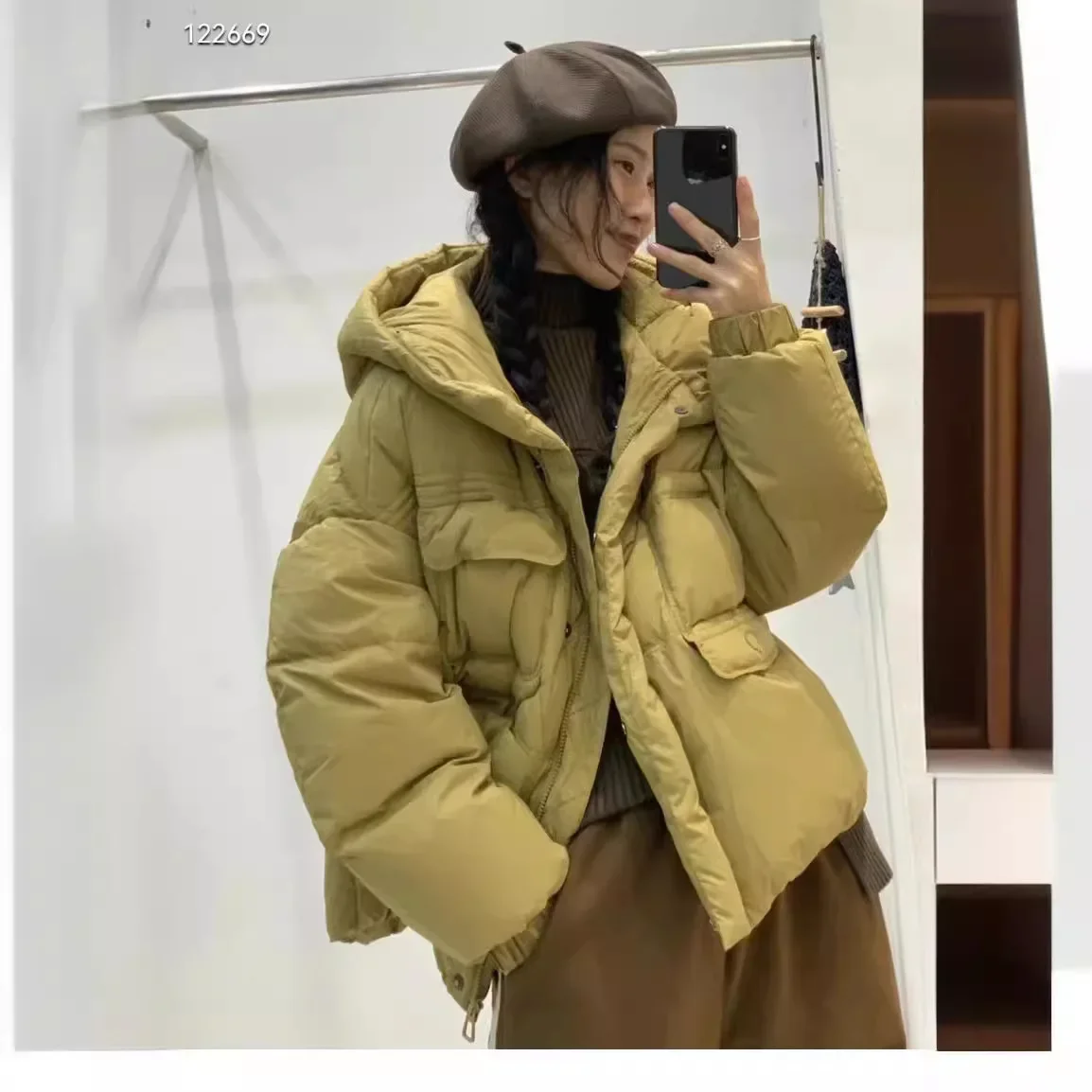 New Winter Women\'s Jackets 2024 Loose Over Size Outwear White Duck Down Puffer Jacket Loose Hooded Versatile Short Down Coats