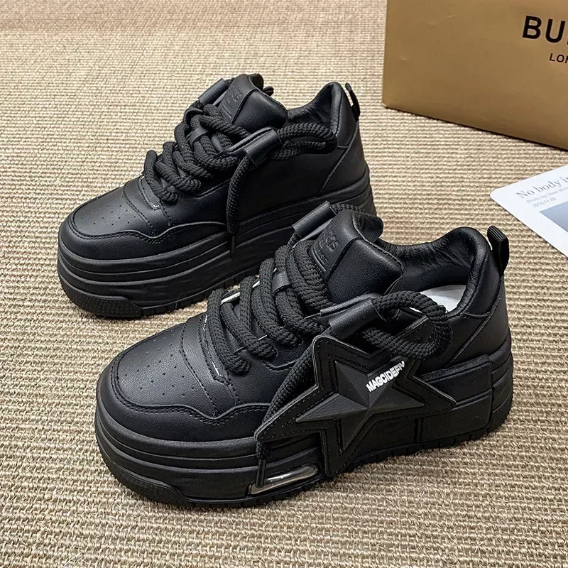 Женские массивные кроссовки, нескользящая вулканизированная обувь, теннисная тренировочная обувь на платформе, модная кожаная повседневная обувь, женская обувь на платформе