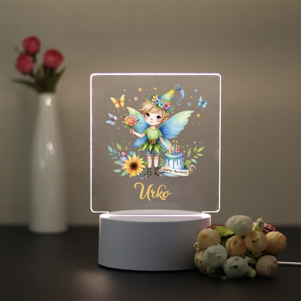 1 pc pretty fairy UV Print Personalized Name Acrylic Night Lights Color Changing Lamp Kids Room Decor Christmas Gift