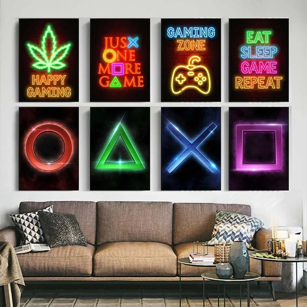 

Game Poster Sleep Game Repeat Canvas Paintin Gaming Gamer Quotes Wall Art Picture Home Decor Children Playroom Cuadros NO LED