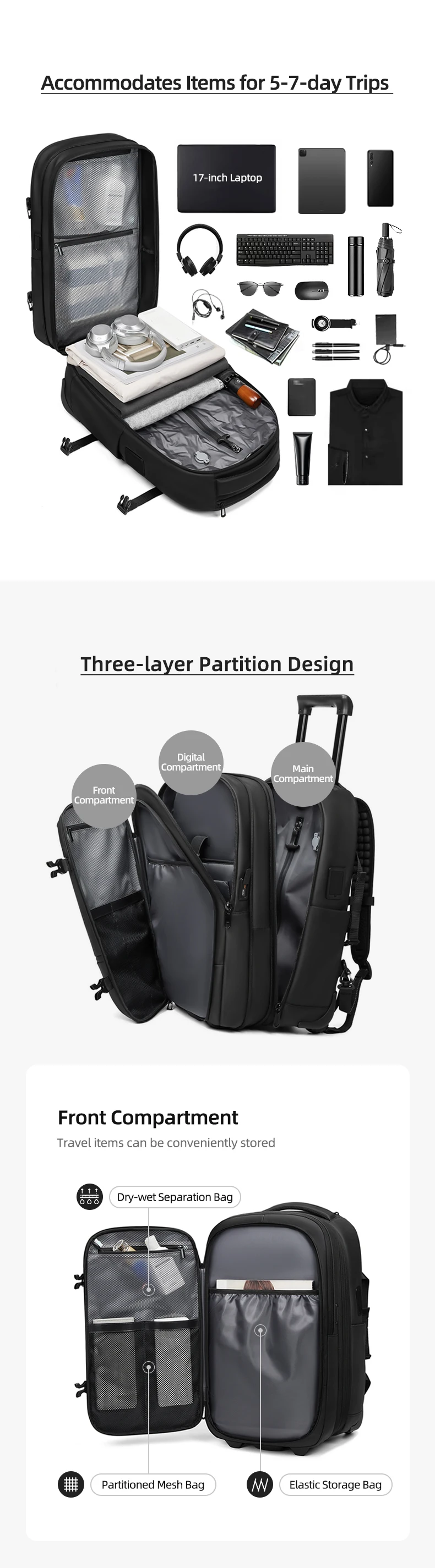 Reise-Trolley-Vakuum-Kompressions-Business-Rucksack mit Pumpe für Herren, Rucksack auf Rädern, Rollgepäck, Bergsteigertasche – Detail 12