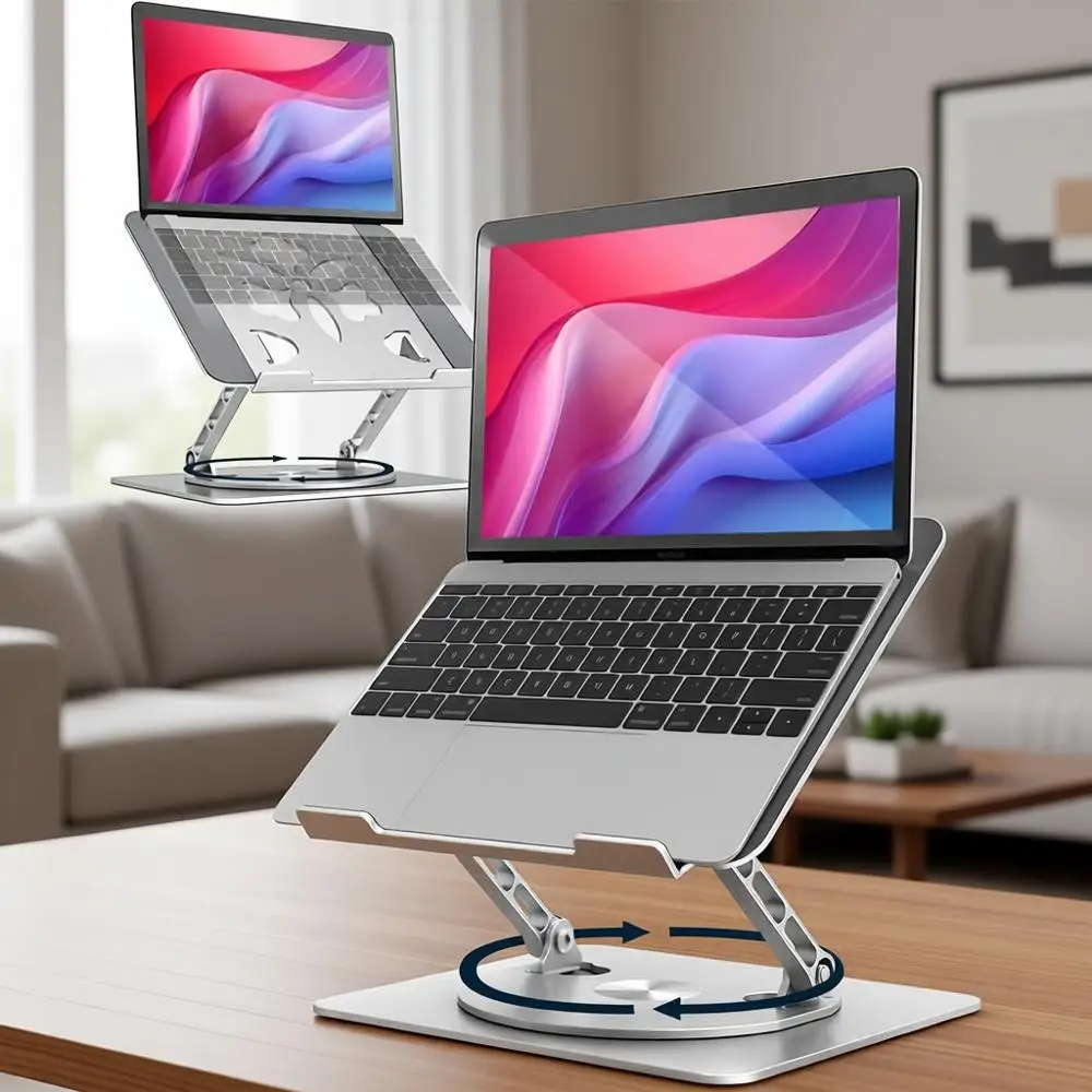 

360 ° Вращающаяся подставка для ноутбука | Регулируемая, складная, портативная эргономичная подставка | Подходит для ноутбуков 10-16 дюймов | Серебро