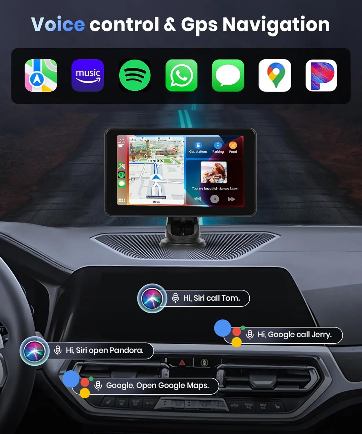 7-дюймовый беспроводной экран CarPlay, HD IPS Touch, Android Auto, Bluetooth 2.0, MirrorLink, GPS, голосовое управление, AUX, FM-передача