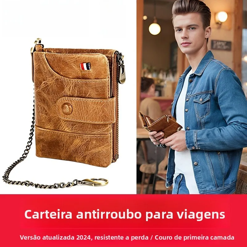 vanlemn-genuine-leather-short-wallet-men's-anti-theft-anti-loss-magnetic-resistant-zipper-money-clip-stylish-european-style