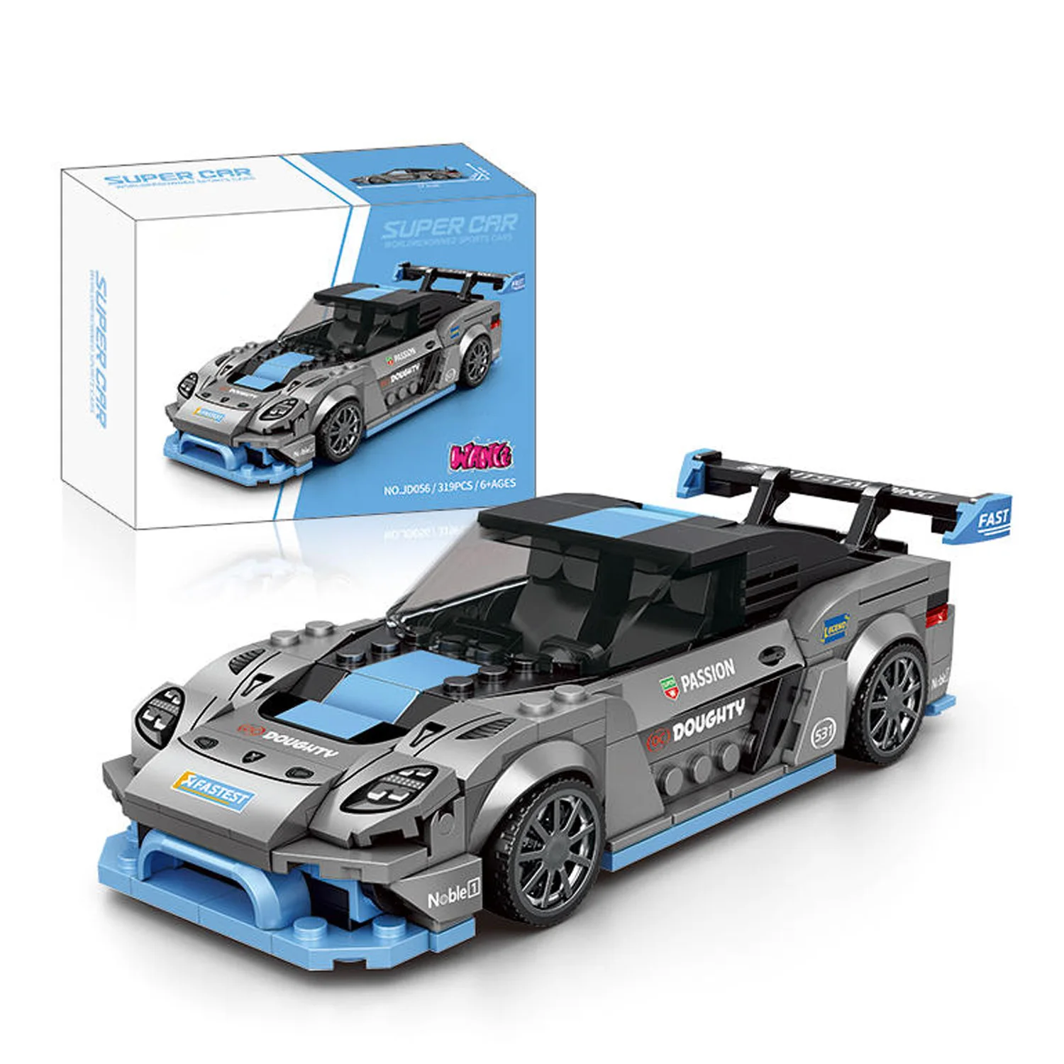 

Набор для сборки суперкара из 319 деталей, серый и синий, масштаб 1:24, высокопроизводительная модель гоночного автомобиля, коллекционная модель скоростного транспортного средства для демонстрации