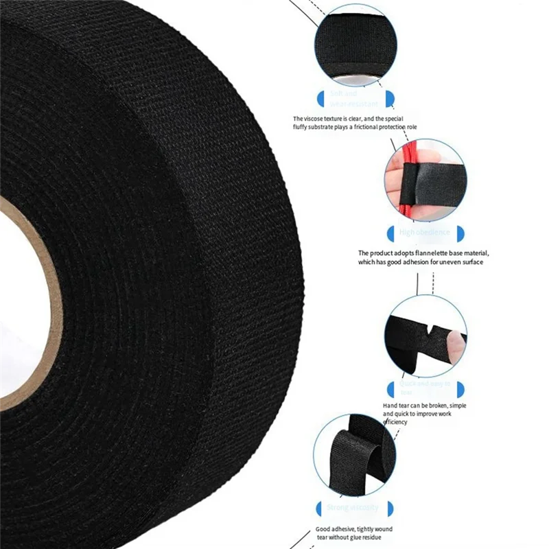 ABUI-Fita adesiva resistente ao calor, fita de tecido para chicote de cabos automotivos, fita térmica elétrica