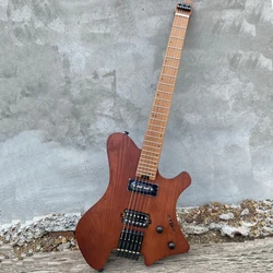 Acepro Upgraded Satin Brown Headless Electric Guitar P90+Humbucker Roast Maple Fretboard Jumbo Stainless Steel Frets