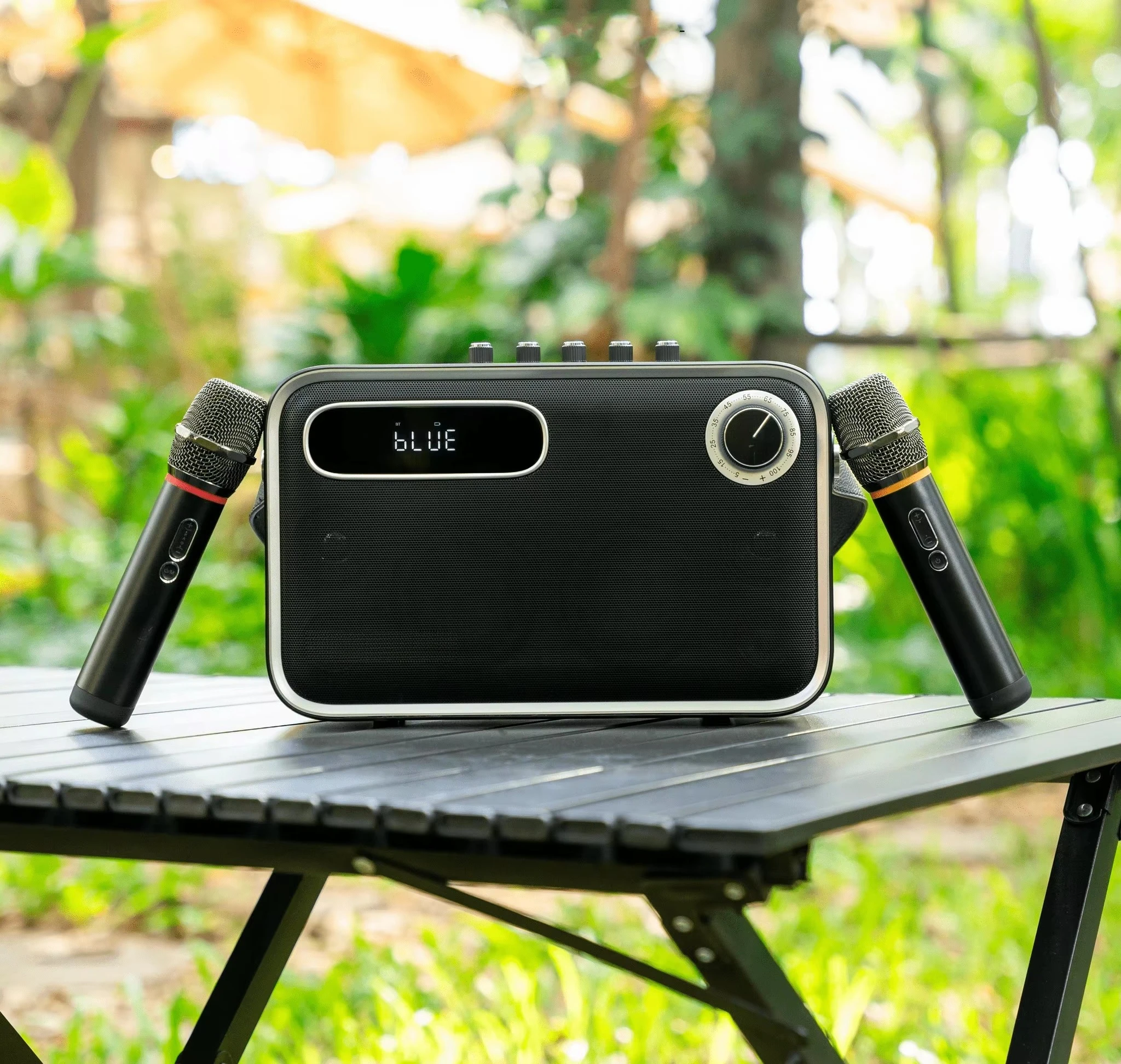 Karabass 12K Karaoke Machine 120W Portable Wireless Speaker  Mini Screen with 2 UHF Wireless Mics Crystal Clear Singing