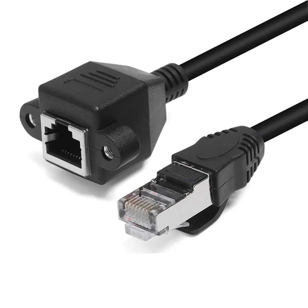Praktis Sekrup Panel Mount Adaptor Profesional Kabel Ekstensi Ethernet Kabel Jaringan LAN RJ45 Laki-laki Ke Perempuan untuk PC Laptop