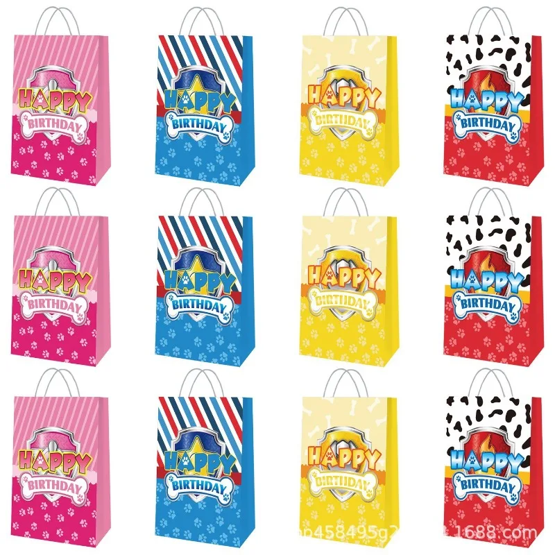 

12 шт., мини-пакеты из крафт-бумаги «Щенячий патруль», бумажные подарочные пакеты с ручками в стиле аниме, детская вечеринка, день рождения, еда, бумажный пакет с уплотнением