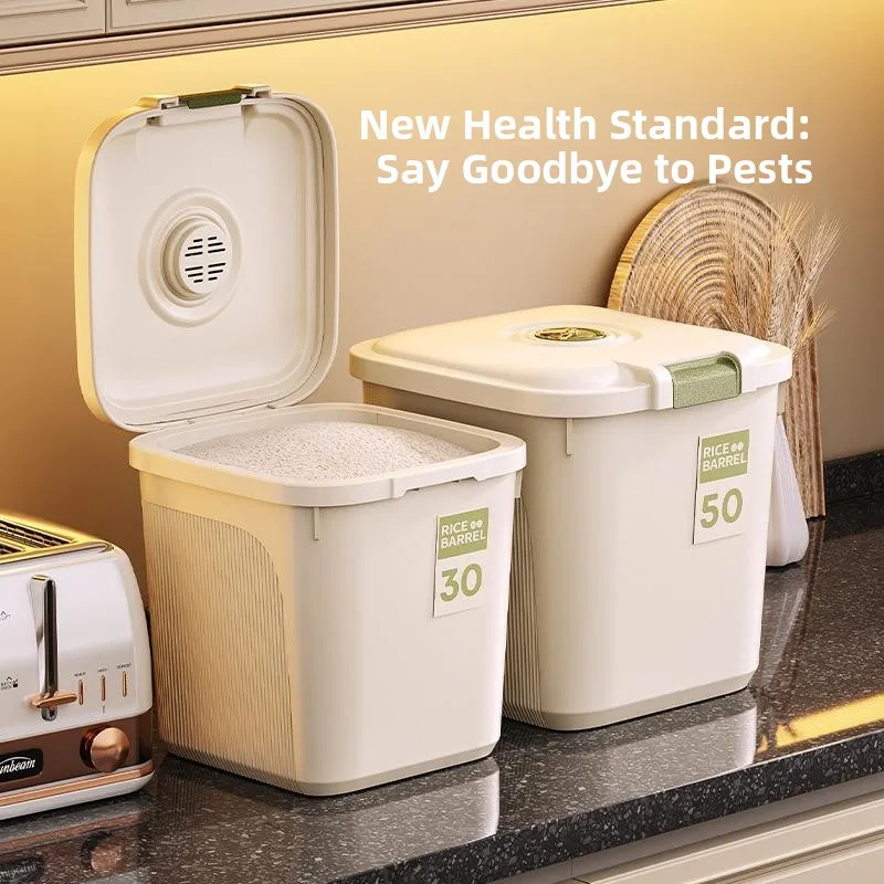 Sealed Moisture Proof Bug Proof Rice Tub Home Use 50 Pounds Rice Storage Canister Luxury Style mid Sleeve Printed Design for ...