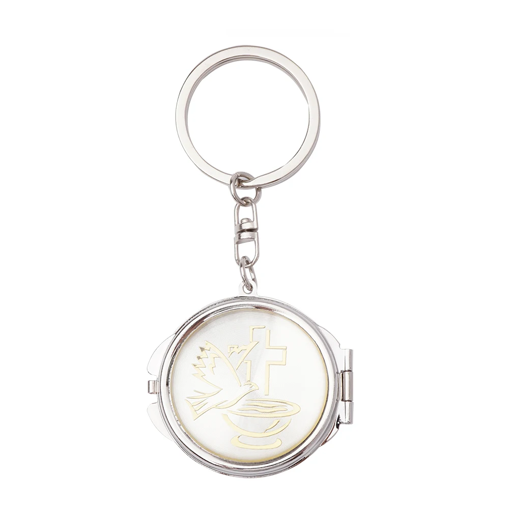 12pcs Baptism Baby Angel/Holy Spirit Dove Mini Compact Mirror Keychain Recuerdos De Mi Bautizo/Christening Religious Gift with Organza Bag