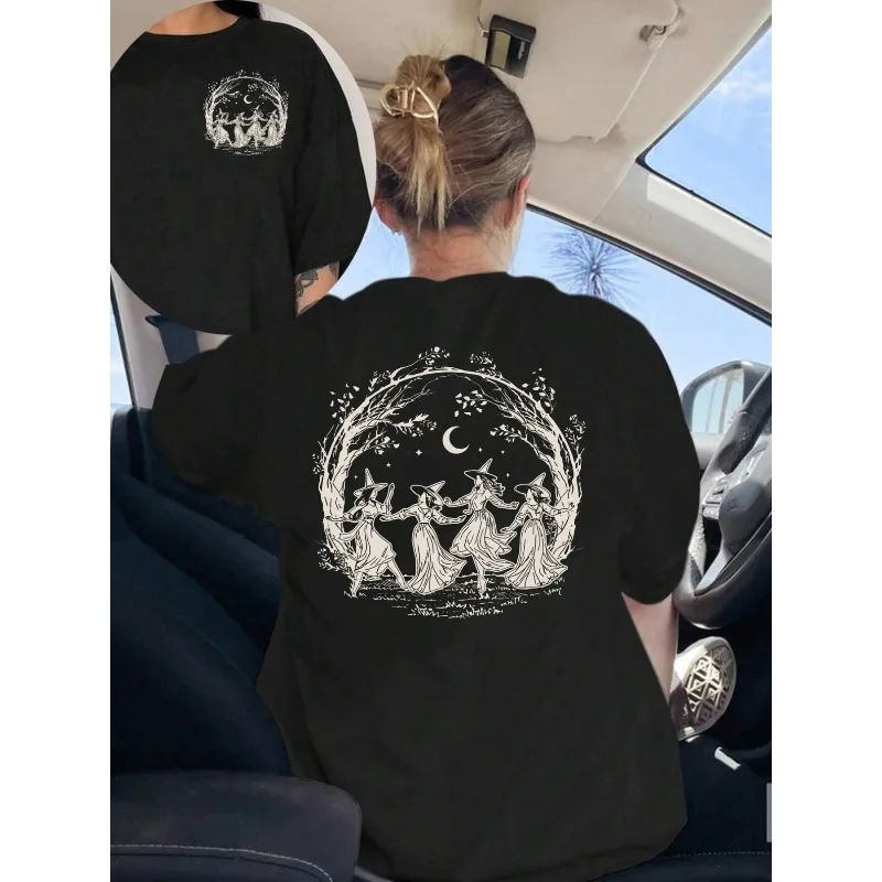 Witch Gathering: Women's T-shirt with Witch Pattern Under The Moonlight Suitable for All Seasons Aesthetics Unisex T-shirt