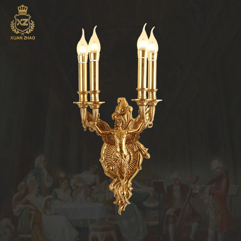 

European Brass Wall Candle Sconce Wall Mounted Lamp Angel Wall Lights For Home Living Dining Room Bedroom